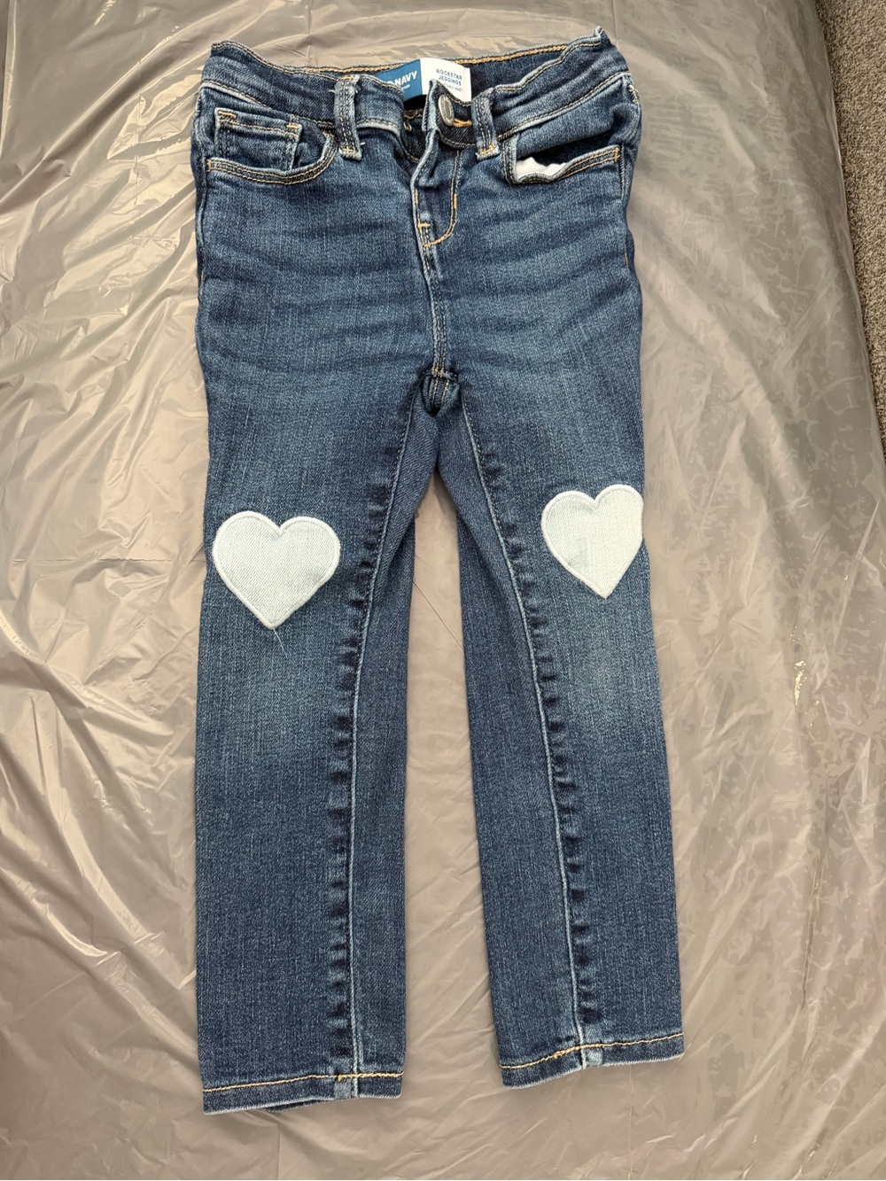 Old Navy Blue Skinny Jeans with Light Blue Heart Patches